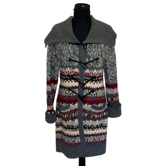 Bob Timberlake 100% Lambswool Sweater Coat Cardigan Size M Nordic Fair Isle Knit - Picture 1 of 8